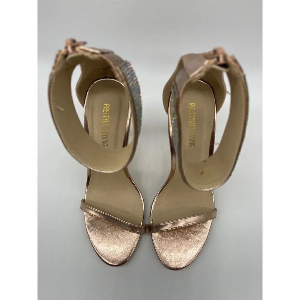 PrettyLittleThing Rose Gold Rhinestone Stiletto Size 5 - Picture 3 of 8